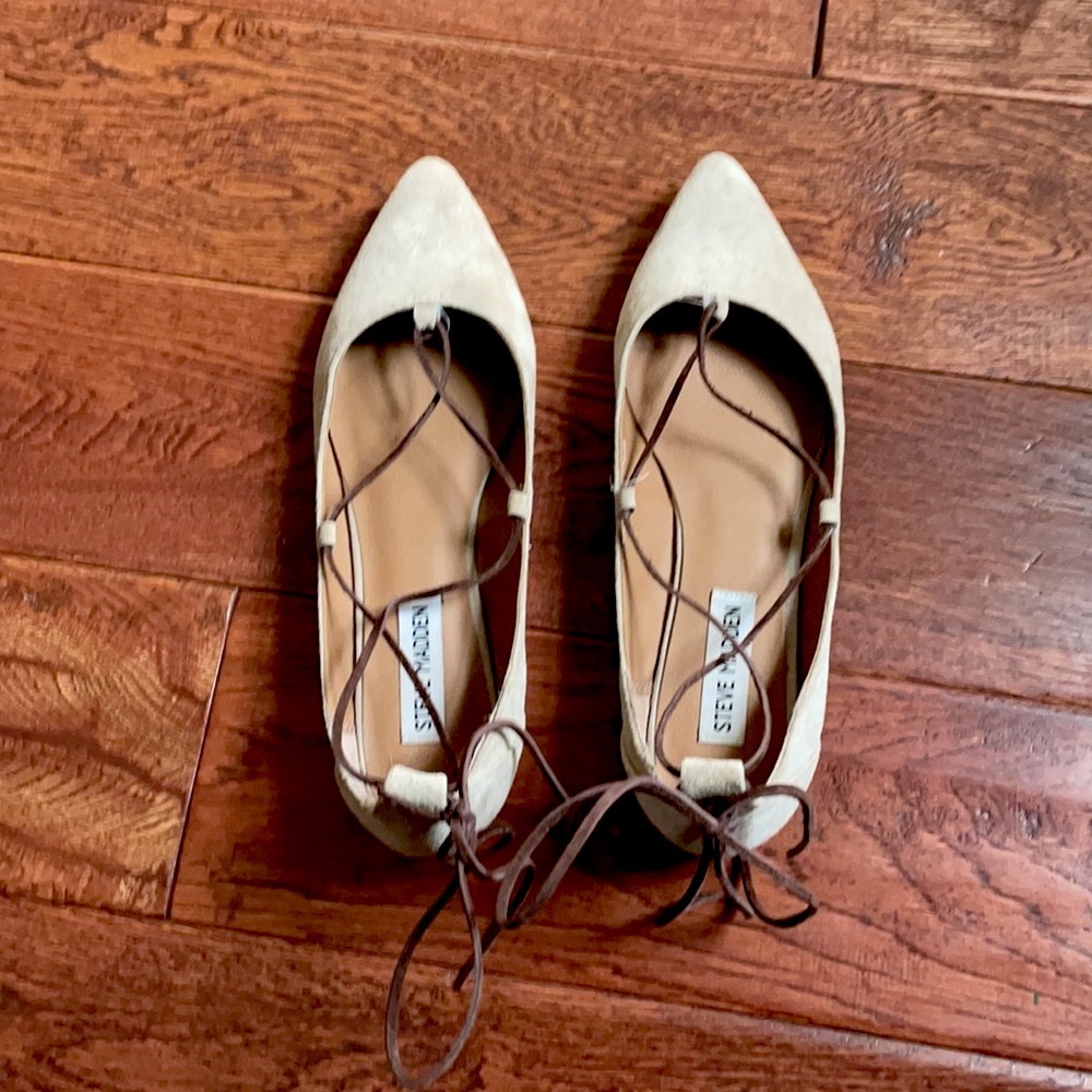 Steve Madden 'Emilie’ Pointed Toe Leather/Suede Tie Up Flats